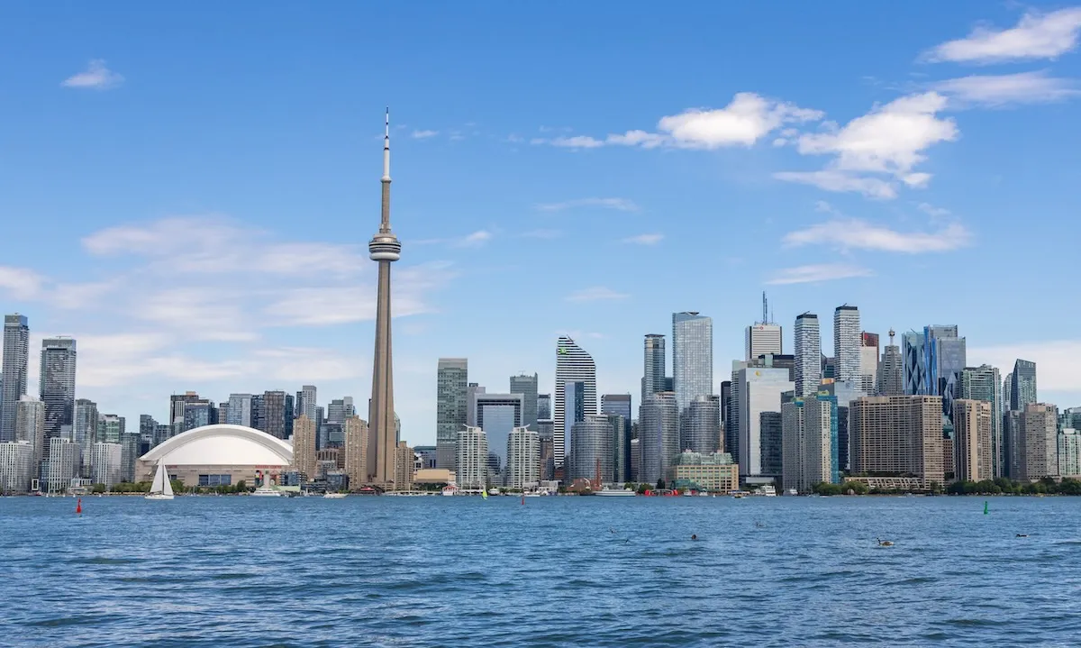 Toronto skyline and CN Tower across Lake Ontario